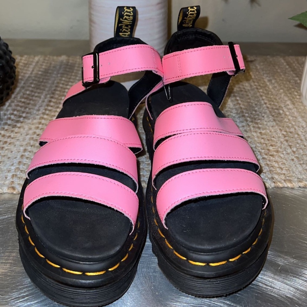 Super cute Dr.Martens Pink Lemonade Chunky Leather Gladiator Sandals